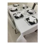 Zeren Home Keten Görünümlü Simsiz Begonvil Masa Örtüsü Beyaz 13 Parça, 150 x 220