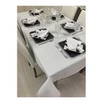 Zeren Home Keten Görünümlü Simsiz Begonvil Masa Örtüsü Beyaz 13 Parça, 150 x 300