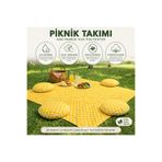Zeren Home Keten Sıvı Geçirmez Puantiyeli Piknik Seti 4 Minderli Piknik Masa Örtüsü Bahçe Piknik Takımı Sarı