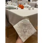 Zeren Home Lotus Dantel Detaylı Dertsiz Masa Örtüsü , El İşçiliği Fransız Dantel, Simli Gold