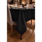 Zeren Home Lotus Dantel Detaylı Dertsiz Masa Örtüsü , El İşçiliği Fransız Dantel, Simsiz Siyah