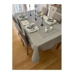 Zeren Home Piko Sarma Detaylı Polyester Keten Dertsiz Masa Örtüsü Gri + 6 Peçete + 1 Runner 8 Parça Takım, 150 x 300