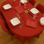 Zeren Home Polyester Keten Dertsiz Oval Kırmızı Masa Örtüsü