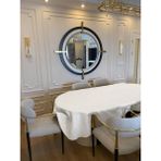 Zeren Home Polyester Keten Simli Oval Masa Örtüsü - Beyaz - 150 x 300 cm