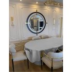 Zeren Home Polyester Keten Simli Oval Masa Örtüsü - Gümüş - 150 x 300 cm