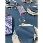 Zeren Home Polyester Keten Simli Oval Masa Örtüsü - İndigo - 150 x 300 cm