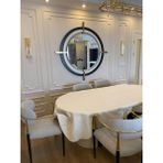 Zeren Home Polyester Keten Simli Oval Masa Örtüsü - Krem - 160 x 270 cm