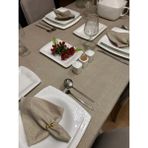 Zeren Home Polyester Keten Simli Oval Masa Örtüsü - Taş - 160 x 270 cm