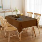 Zeren Home Püskül Detaylı Sıvı Geçirmez Dertsiz Masa Örtüsü - 150 x 260 cm - Kahverengi