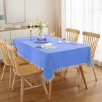 Zeren Home Püskül Detaylı Sıvı Geçirmez Dertsiz Masa Örtüsü - 150 x 260 cm - Mavi