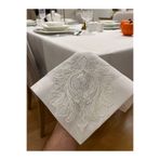 Zeren Home ZeLotus Dantel Detaylı Dertsiz Masa Örtüsü, El İşçiliği Fransız Dantel Simsiz Kırık Beyaz, 150 x 260