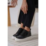 Zerenyus Alexis Premium 8 cm Gizli Topuk Rugan Siyah Beyaz Kadın Spor Ayakkabı - Siyah Rugan