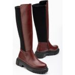 Zerenyus Knee-High Premium Bordo Arkası Streç Fermuarlı Kadın Çizme - 0 - Siyah