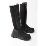 Zerenyus Knee-High Premium Siyah Arkası Streç Fermuarlı Kadın Çizme - 0 - Siyah