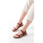 Zerenyus ZRİN-090 Premium Koyu Kahve Hakiki Deri Kadın Sandalet - Kahverengi