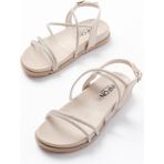 Zerenyus ZRİN-1001-1105 Premium Bej Gümüş Taşlı Günlük Kadın Sandalet
