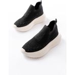Zerenyus ZRİN-707 Siyah Beyaz Triko Faillant Taban Slip-On Taşlı Kadın Spor Ayakkabı