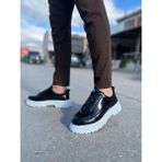 Zerenyus ZRK-703 Premium Siyah Beyaz Rugan Lastikli Günlük Erkek Casual Ayakkabı