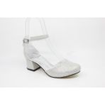 Zerhan 800 Gri Renk Simli Karnı Yarık Kız Çocuk Topuklu Ayakkabı