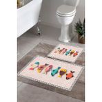 Zeria Home Kaymaz Taban Yıkanabilir 2'Li Banyo Paspası Seti Klozet Takımı Banyo Halısı - Pembe