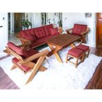 Zerka Concept Berlin Masif Ahşap Bahçe Balkon Koltuk Kestane Ağacı 3+1+1 Koltuk, Masa ve Puf Takımı Bordo K.t.