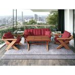 Zerka Concept Berlin Masif Ahşap Bahçe Balkon Koltuk Takım Kestane Ağac 1 Adet Üçlü 2 Adet Tekli Ve Masa Bordo K.T