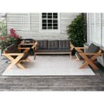 Zerka Concept Berlin Masif Ahşap Bahçe Balkon Koltuk Takımı Kestane Ağacı 1 Adet Üçlü 2 Adet Tekli Antrasit Gri A.t