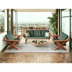 Zerka Concept Berlin Masif Ahşap Bahçe Balkon Koltuk Takımı Kestane Ağacı 1 Adet Üçlü 2 Adet Tekli Haki Yeşil K.T