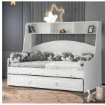 Zerka Concept Bilge Tamamı Mdf Kitaplıklı Yavrulu Çelik Destekli Karyola Ranza Beyaz M1 90 X 190 Cm