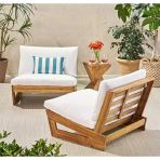 Zerka Concept Conforlove Bahçe Balkon Masif Kestane Ahşap Koltuk Takımı 2+1+1+Orta Sehpa Krem