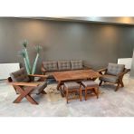 Zerka Concept Matruşka Masif Ahşap Bahçe Balkon Koltuk Takımı Kestane Ağacı 3+1+1 Koltuk + Masa Ve Puf Takımı Kahverengi