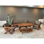 Zerka Concept Matruşka Masif Ahşap Bahçe Balkon Koltuk Takımı Kestane Ağacı 3+1+1 Takım Kahverengi