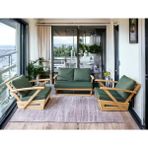 Zerka Concept Monza Bahçe Balkon Masif Kestane Ahşap Kollu Koltuk Takımı - 1 Adet Ikili 2 Adet Tekli Haki Yeşil