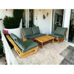 Zerka Concept Nepal Bahçe Masif Çam Ahşap Koltuk Takımı -2+1+1+Orta Sehpa Haki