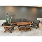 Zerka Concept Verona Masif Ahşap Bahçe Balkon Koltuk Takımı Kestane Ağacı 3+1+1 Koltuk, Masa ve Puf Takımı Antrasit - Renkli