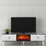 Zerka Concept Volcanos Şömineli Tv Sehpası Tv Ünitesi Antrasit Beyaz