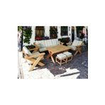 ZerkaConcept Berlin Masif Ahşap Bahçe Balkon Koltuk Kestane Ağacı 3+1+1 Koltuk, Masa Ve Puf Takımı Krem A.T.