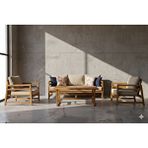 ZerkaConcept Gamze Masif Ahşap İroko Ağacı Oturma Grubu Bahçe Balkon Koltuk Takımı 3+1+1+ Masa Naturel