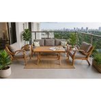 ZerkaConcept Orbis Masif Ahşap Bahçe Balkon Koltuk Kestane Ağacı 3+1+1 Koltuk Ve Masa Takımı Bej