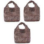 Zerodeko 3 Adet Tekrar Kullanılabilir Alışveriş Çantası Polyester Katlanabilir Tote Bakkal Tote Büyük Kapasiteli Leopar