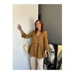 Zerrincan Giyim Camel Sedef Düğmeli Volanlı Bluz