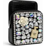 Zerva Queen Taş Detaylı Siyah Abiye Mini Çanta – Parfüm Figürlü, Işıltılı Özel Tasarım Clutch