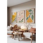 Zestia Ahşap Çerçeveli 3’lü Tablo Seti, Boho Flowers – Pastel Çiçekler, Yatak Odası Set No: 30106 50 x 70