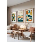Zestia Ahşap Çerçeveli 3’lü Tablo Seti, Geometrik Dalgalar – Retro Tonlar, Salon Set No: 30090 15 x 21