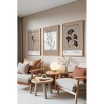 Zestia Ahşap Çerçeveli 3’lü Tablo Seti, Kuru Çiçek ve Yaprak Desenleri, Oturma Odası Set No: 30035 70 x 100