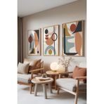 Zestia Ahşap Çerçeveli 3’lü Tablo Seti, Renkli Geometrik Figürler, Salon Set No: 30058 21 x 30