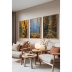 Zestia Ahşap Çerçeveli 3’lü Tablo Seti Sonbahar Manzara Resimleri – Orman ve Göl Salon Set 30038, 15 x 21