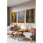 Zestia Ahşap Çerçeveli 3’lü Tablo Seti, Sonbahar Manzara Resimleri – Orman ve Göl, Salon Set No: 30038 30 x 40