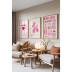 Zestia Ahşap Çerçeveli 3’lü Tablo Seti Sweet Like – Pembe Balon Serisi Genç Odası Set 30071, 30 x 40