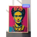 Zestia Ahşap Çerçeveli Duvar Tablosu Frida Kahlo Pop Art Renkli Portre Yorumu Salon Dekoru, 21 x 30